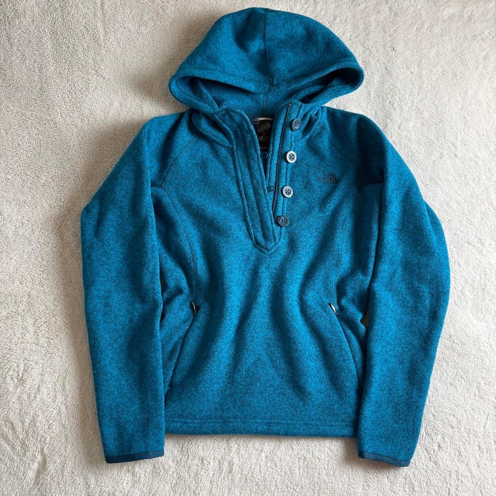 The North Face Teal Button Zip Fleece Hoodie Womens S